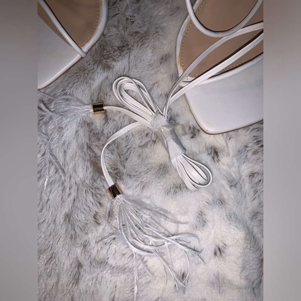 Lulus Majorine White Feather Lace-Up High Heel Sandals - Picture 5 of 9